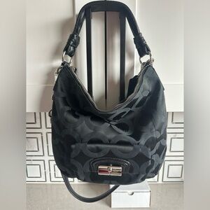 Coach Signature Jacquard Black Hobo Shoulder Bag Y2K Silver Hardware, Blue Inter
